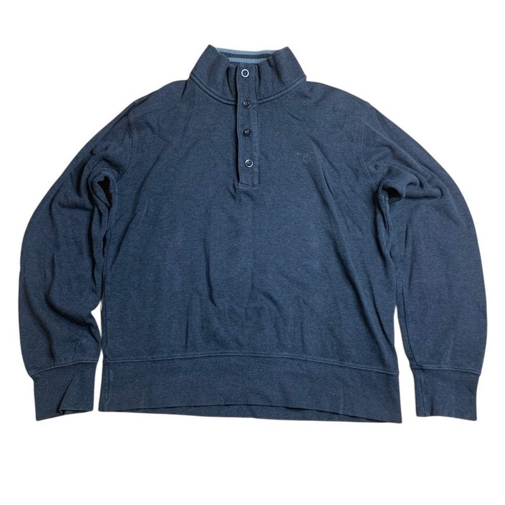 GANT Men’s Quarter Zip Button Mock Neck Sweater Cotton Elbow Patches Grey L